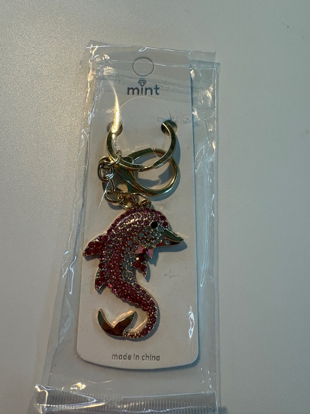 Pink Rhinestone Dolphin Keychain - Picture 2 of 2